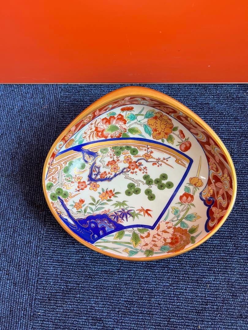1500 林九郎　貝型皿　松竹梅　金彩　盛皿　未使用