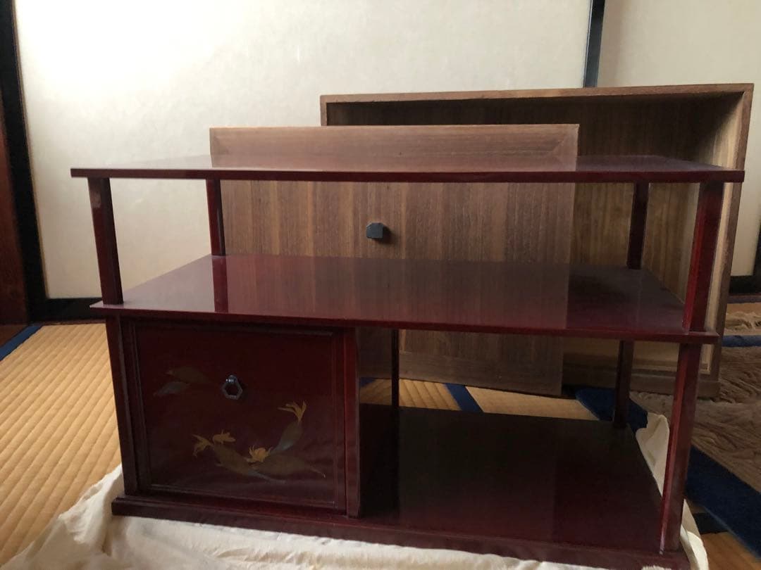 時代　蒔絵　飾り棚　茗荷　木箱入