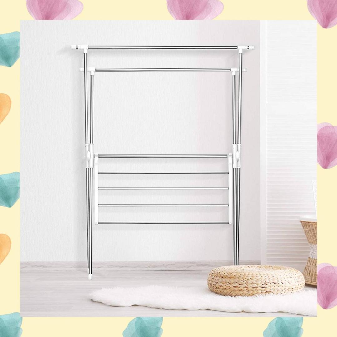 耐荷重60KGのステンレス製洗濯物干しスタンド、防錆仕様でコンパクトなサイズ