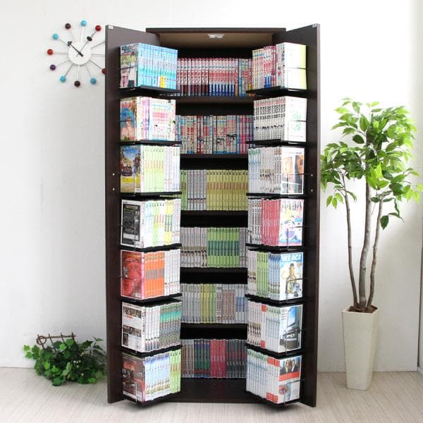 《新品・送料無料》《日本製》ＤＶＤ・ＣＤ・コミック書棚ストッカー収納庫 ブラウン