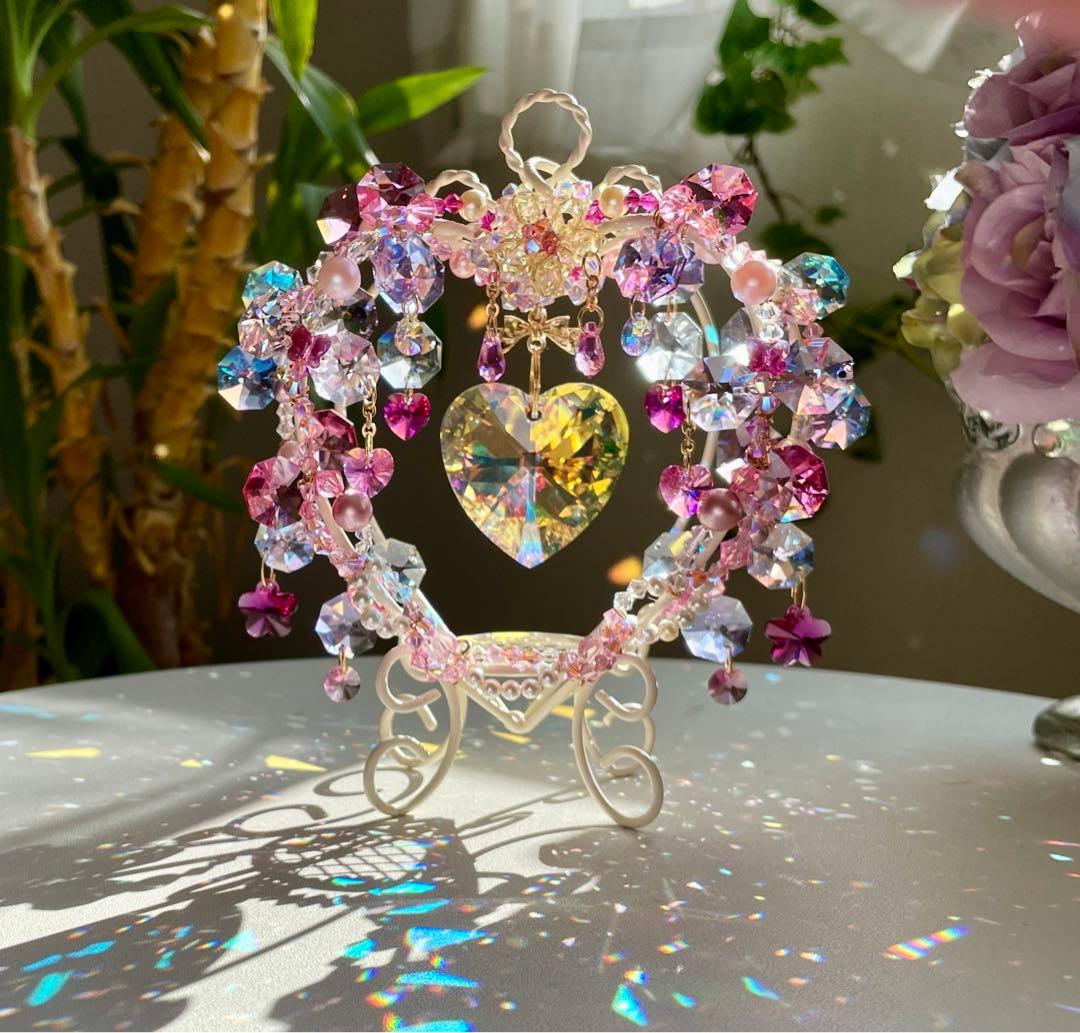 サンキャッチャー スワロフスキー ハート40mm ハートスタンド小
