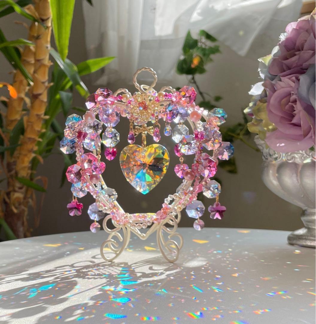 サンキャッチャー スワロフスキー ハート40mm ハートスタンド小