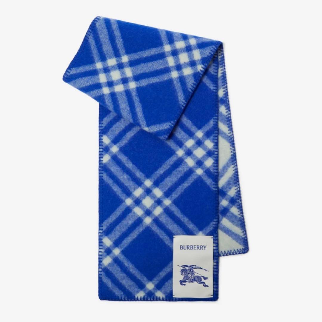 向井康二 バーバリー マフラー 青 ウール チェック柄 Man