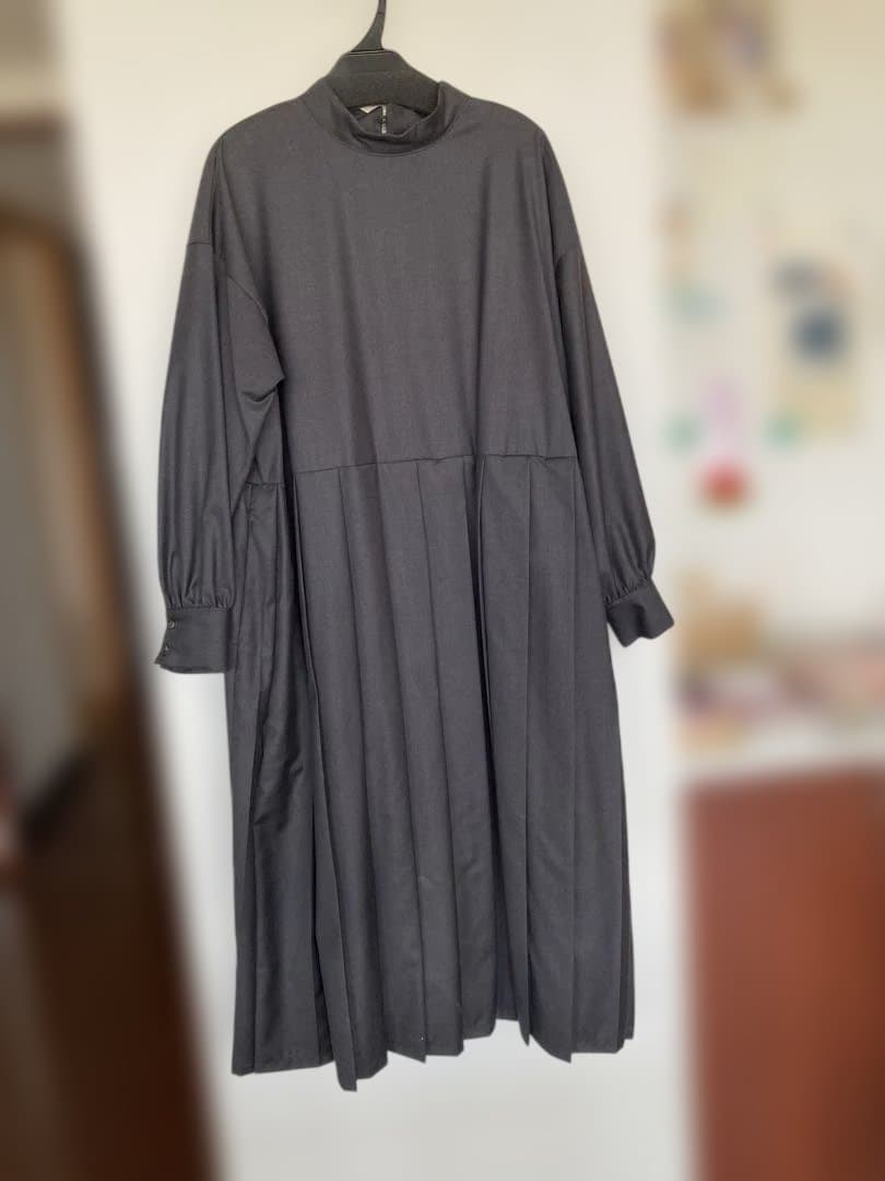ina aranciatoクリアーツイル ウエスト 切替ワンピース　チャコール
