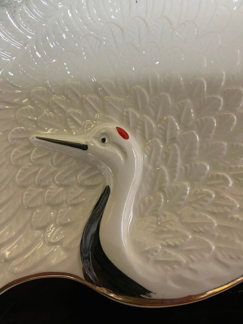 パコ 白い鶴の模様の扇形皿 3枚 鶴皿　鶴型　箸置き各3点セット　お正月