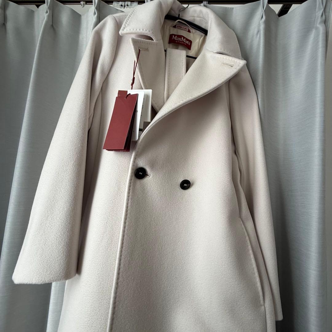 【新品未使用タグ付】マックスマーラstudio現行QR付定番コートbコラージュ白