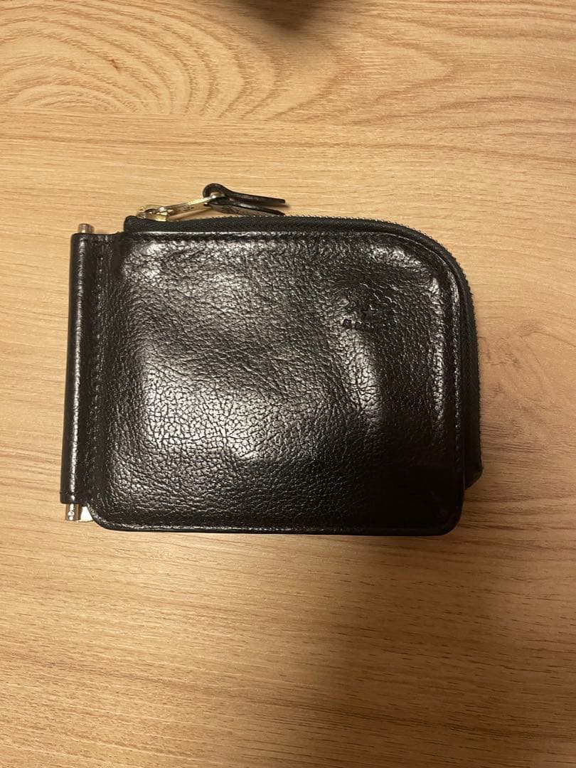 ブラックレザー マネークリップ ジッパー付き
