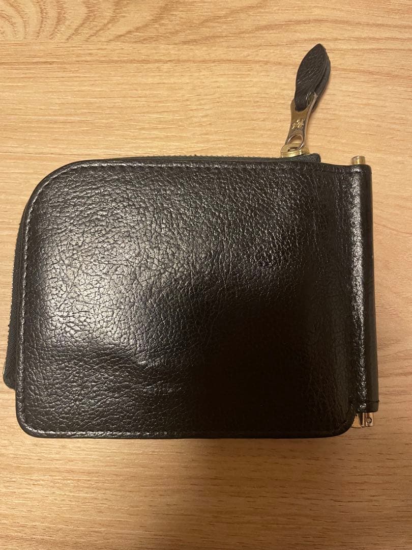 ブラックレザー マネークリップ ジッパー付き