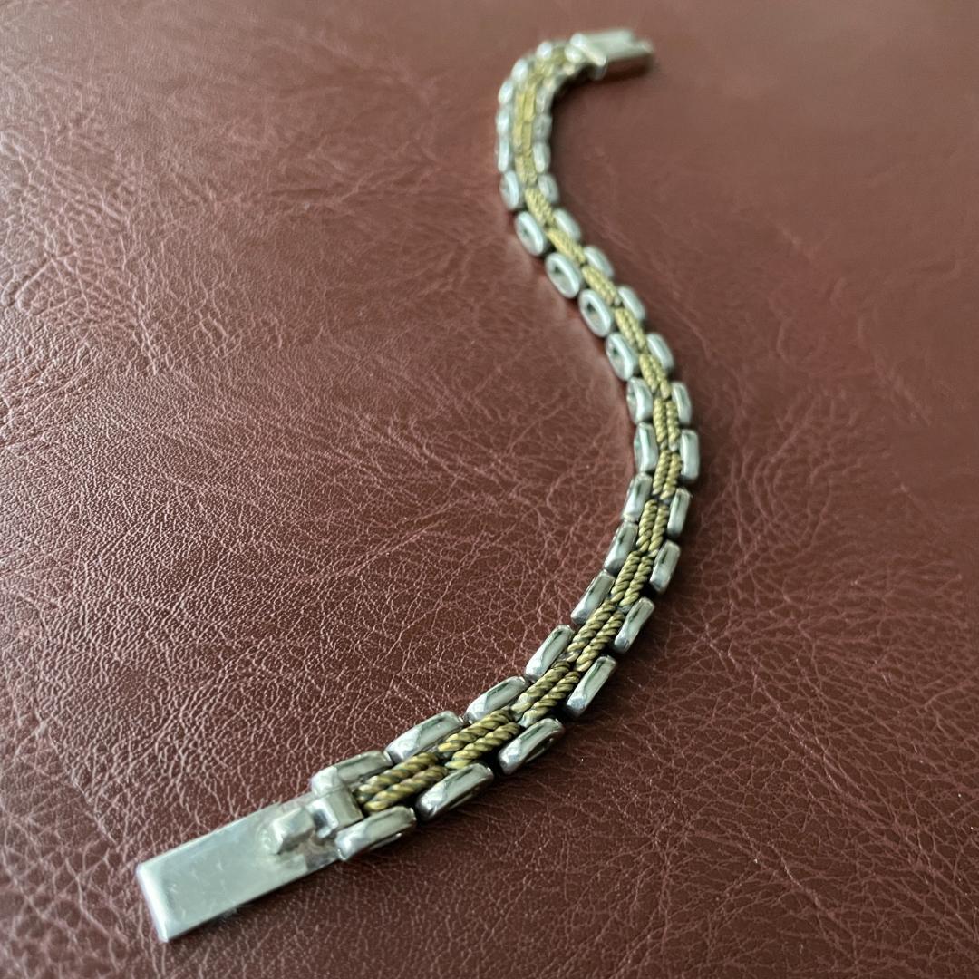 シルバー925 メキシコ ツートーン パンサー チェーンブレスレット メンズ