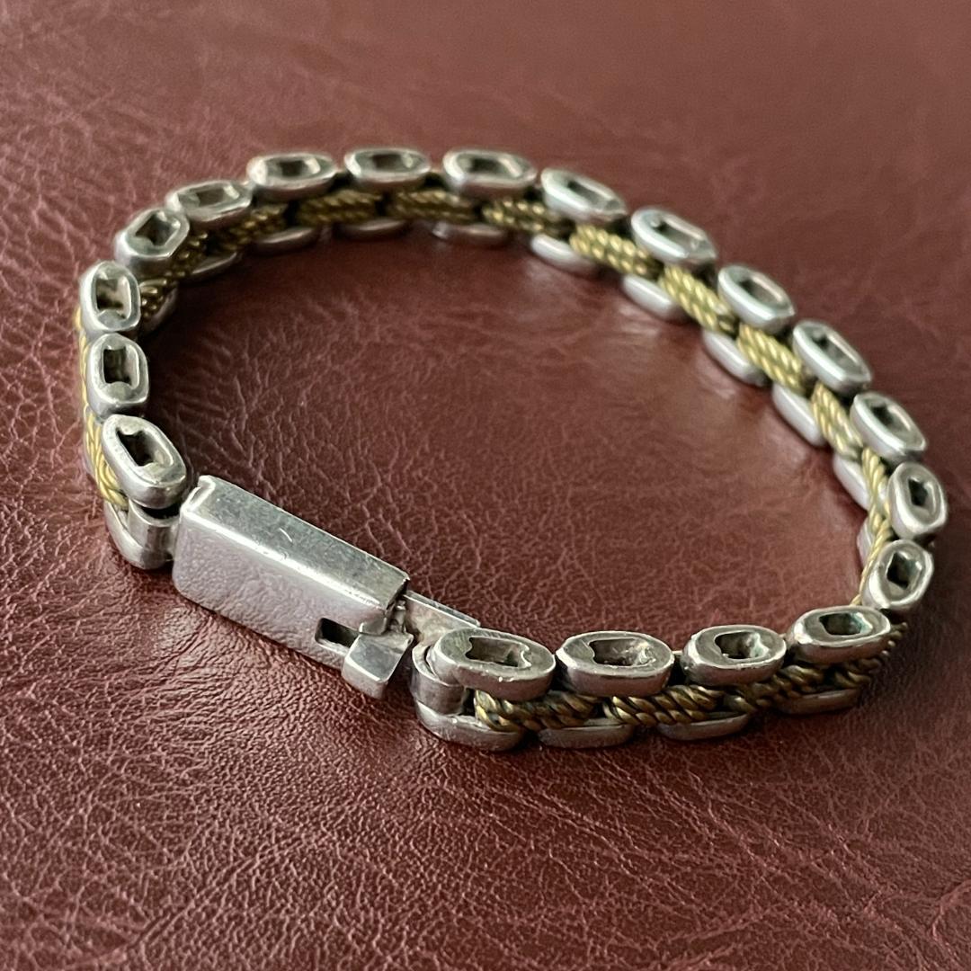 シルバー925 メキシコ ツートーン パンサー チェーンブレスレット メンズ