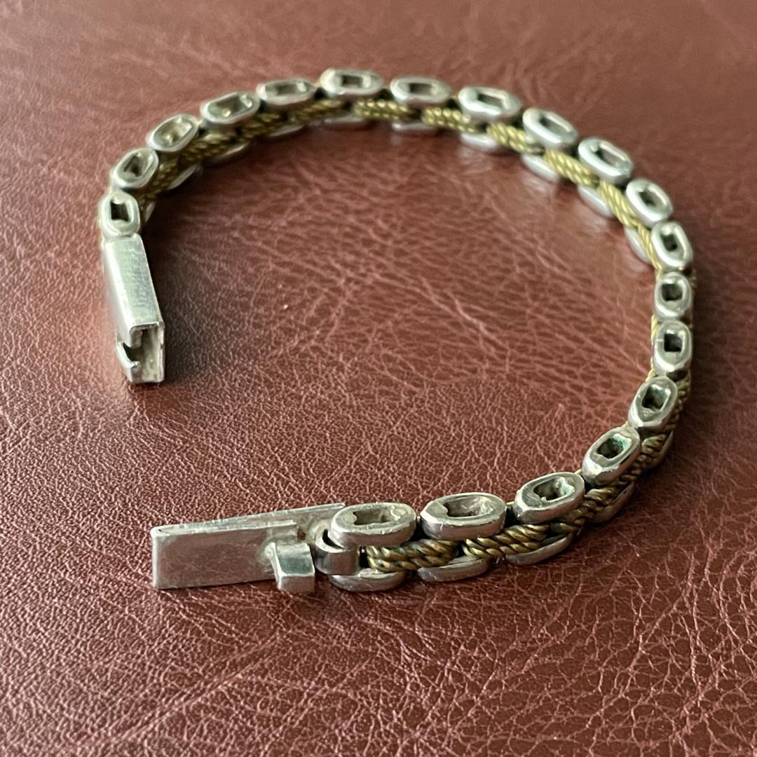 シルバー925 メキシコ ツートーン パンサー チェーンブレスレット メンズ