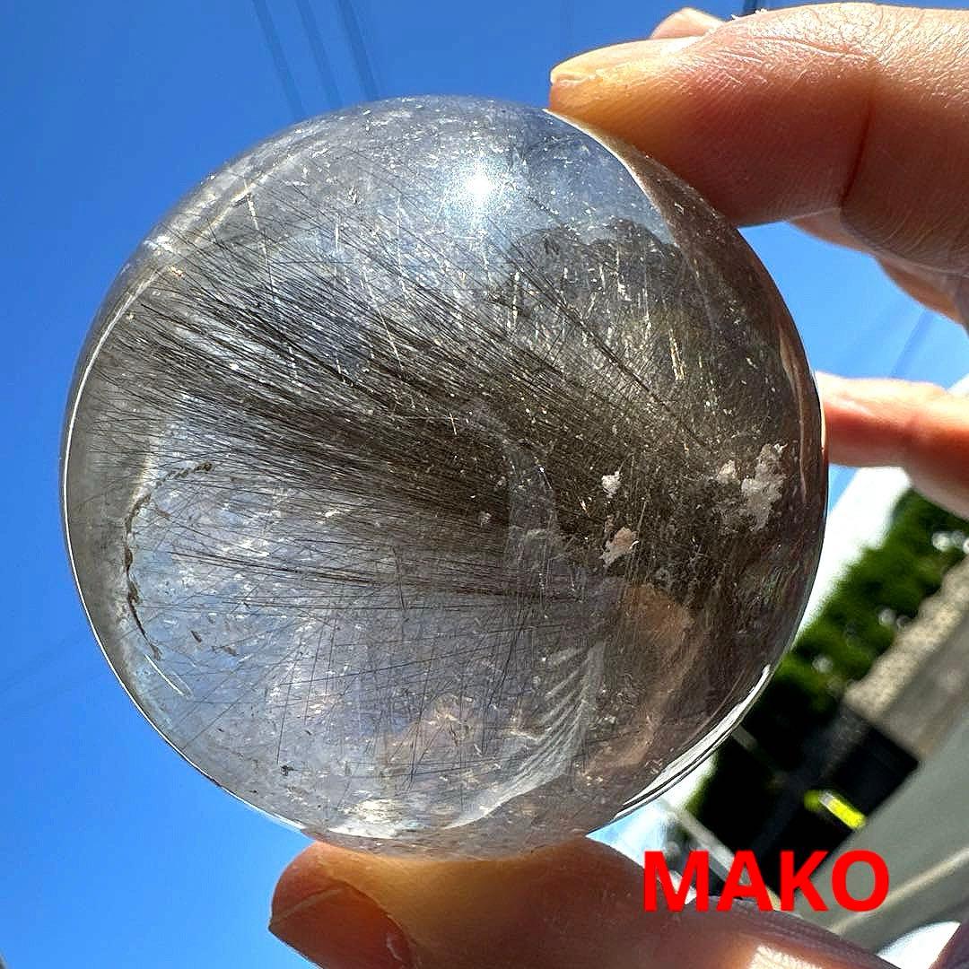 M1806☆ルチルクォーツ丸玉62mm328g☆天然石　原石☆N50807-B