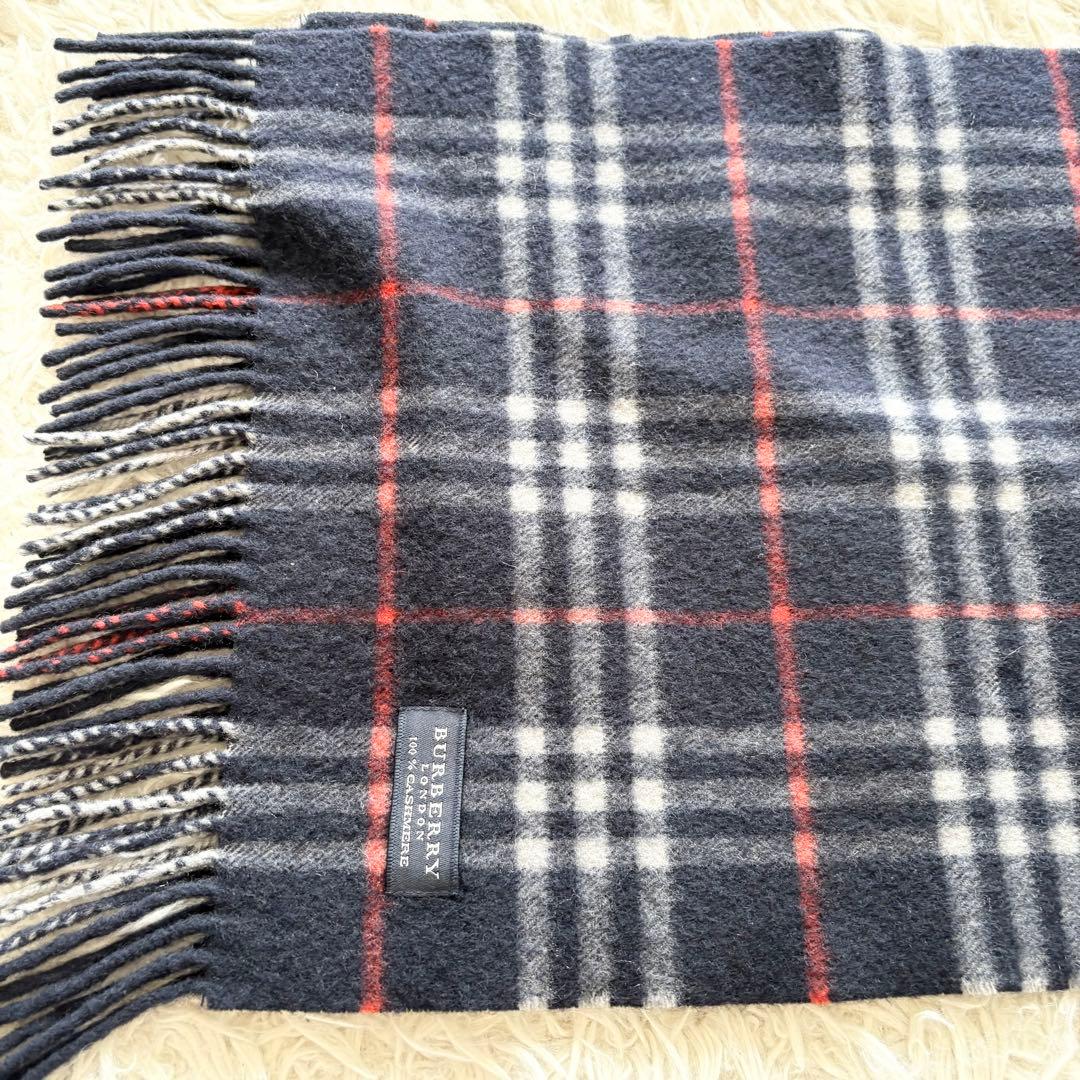【美品】BURBERRY カシミヤマフラー ダークノバチェック ネイビー英国製