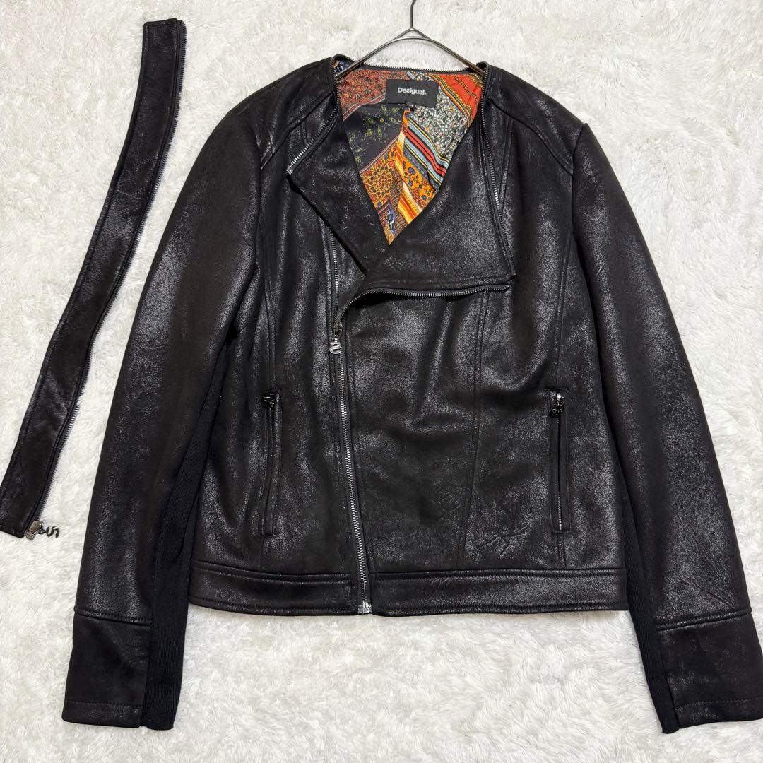 Desigual ダブルライダース ジャケット 異素材 スタッズ ロゴ 2way