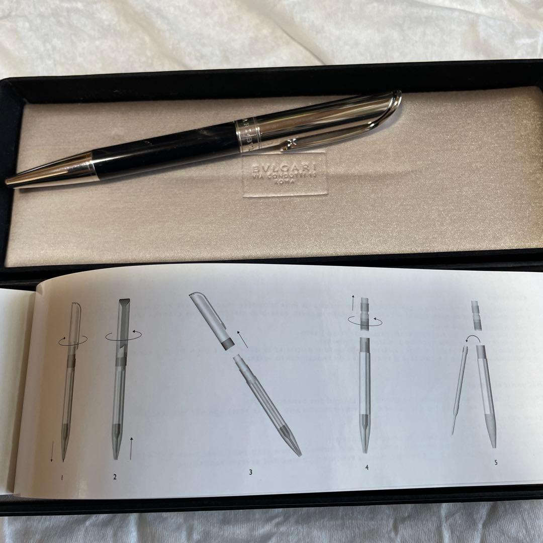 BVLGARI ブルガリ ボールペン 黒シルバー 専用革製ペンケース付き