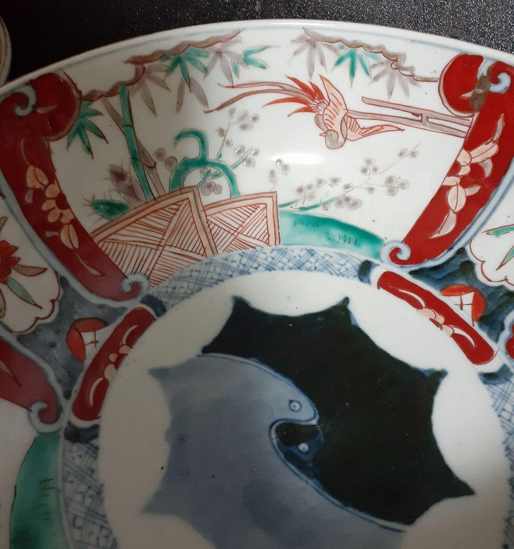 江戸時代末期～明治時代　古伊万里　錦手　竹梅に鳳凰の図　大中小　３つ重鉢　無傷！