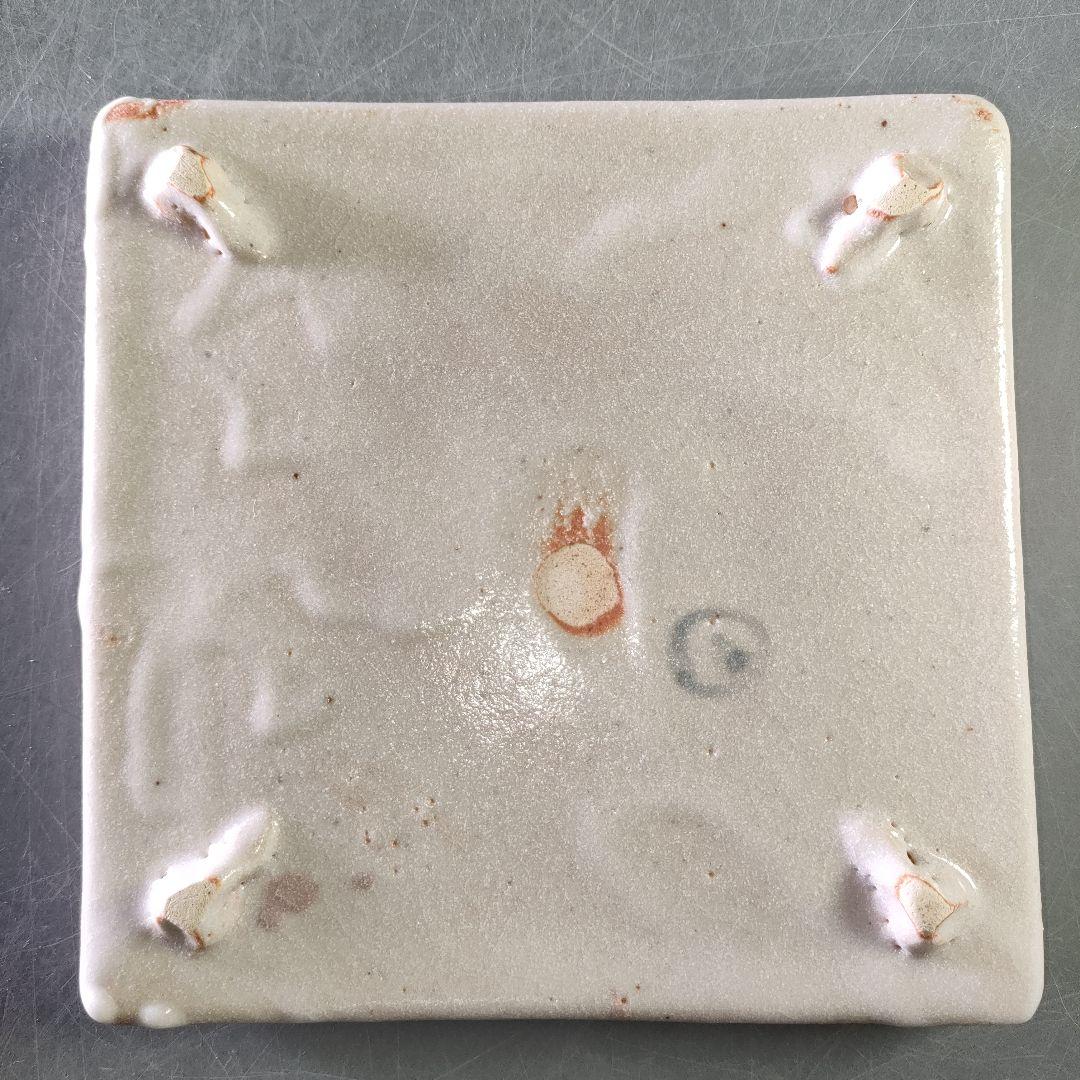 A1229-4/志野焼/仙山窯/安藤日出武/唐草文足付四方皿5客/飾皿/懐石道具