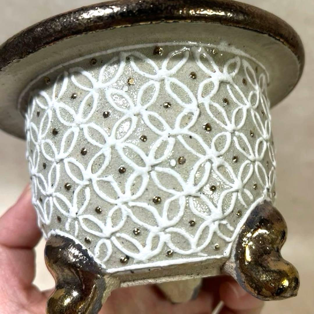 【京楽焼】金彩蘭鉢　盆栽鉢　植木鉢　おもと鉢　多肉サボテンにも