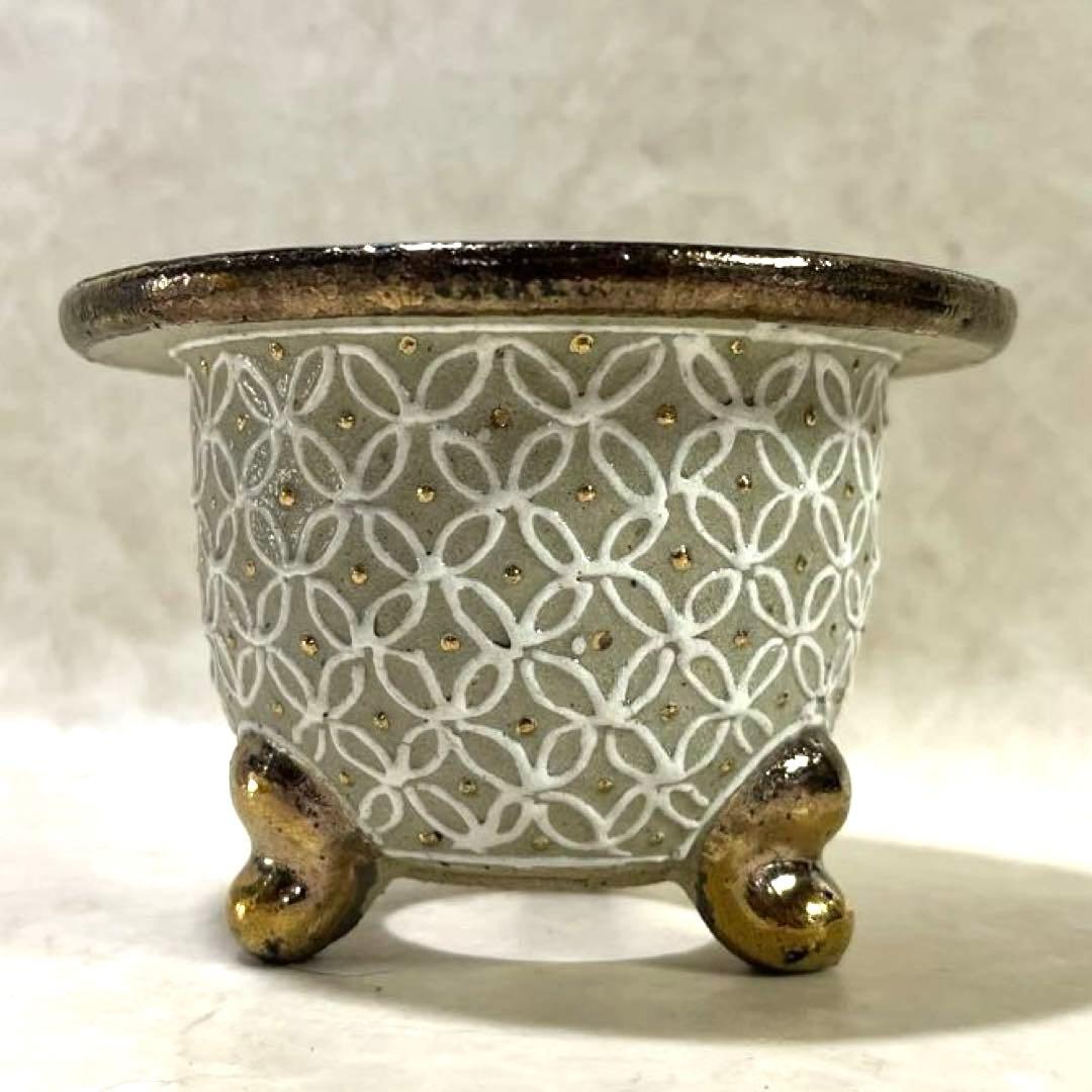 【京楽焼】金彩蘭鉢　盆栽鉢　植木鉢　おもと鉢　多肉サボテンにも