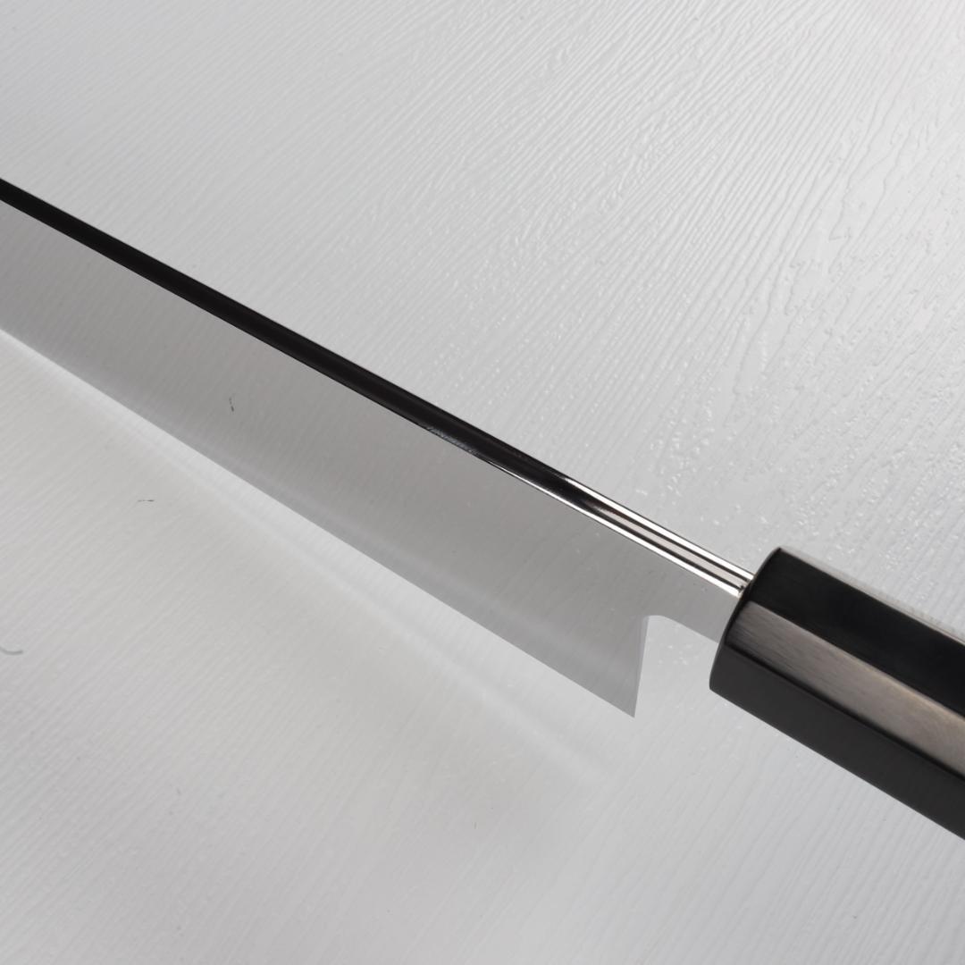 7643 大牛刀 尺 ウルトラ鏡面仕上げ 刺身包丁 両刃包丁 黒檀黒水牛角八角柄