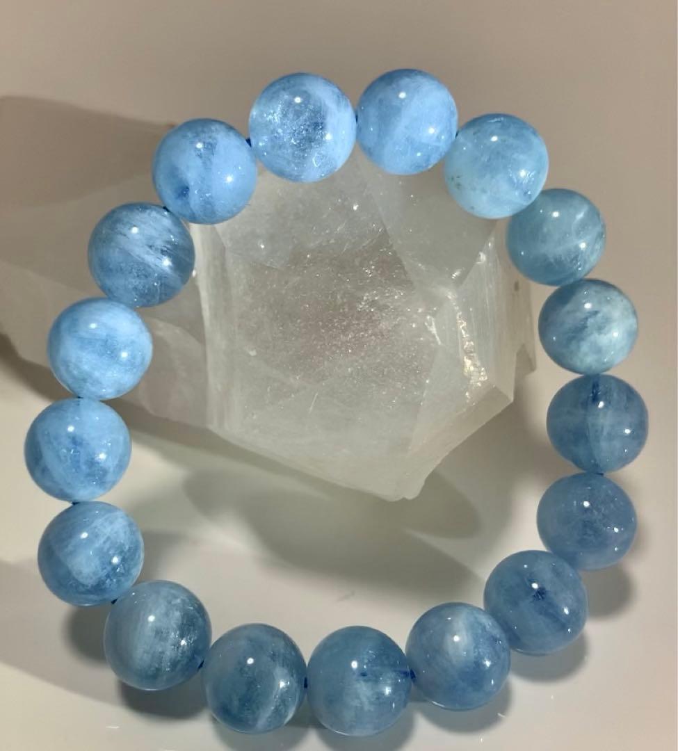 ★希少★ 非加熱ディープアクアマリン　天然色　ブレスレット