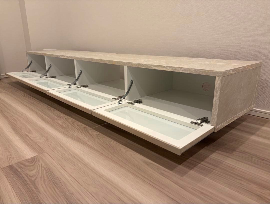 [幅210] LOWYA ローテレビ台 ストーン柄 ホワイト 2024年製