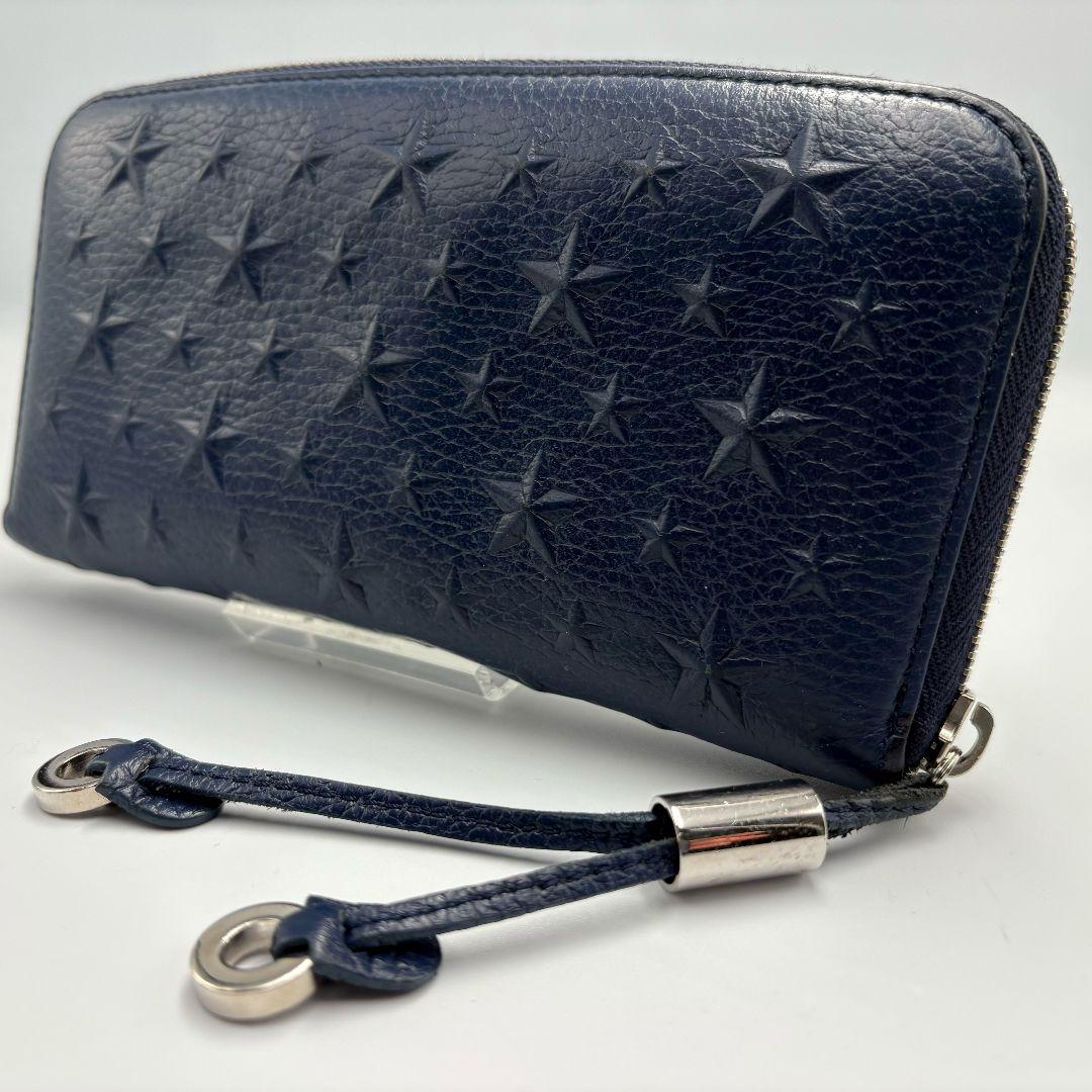 美品✨️ ジミーチュウ スター エンボス ラウンドファスナー 長財布 ネイビー
