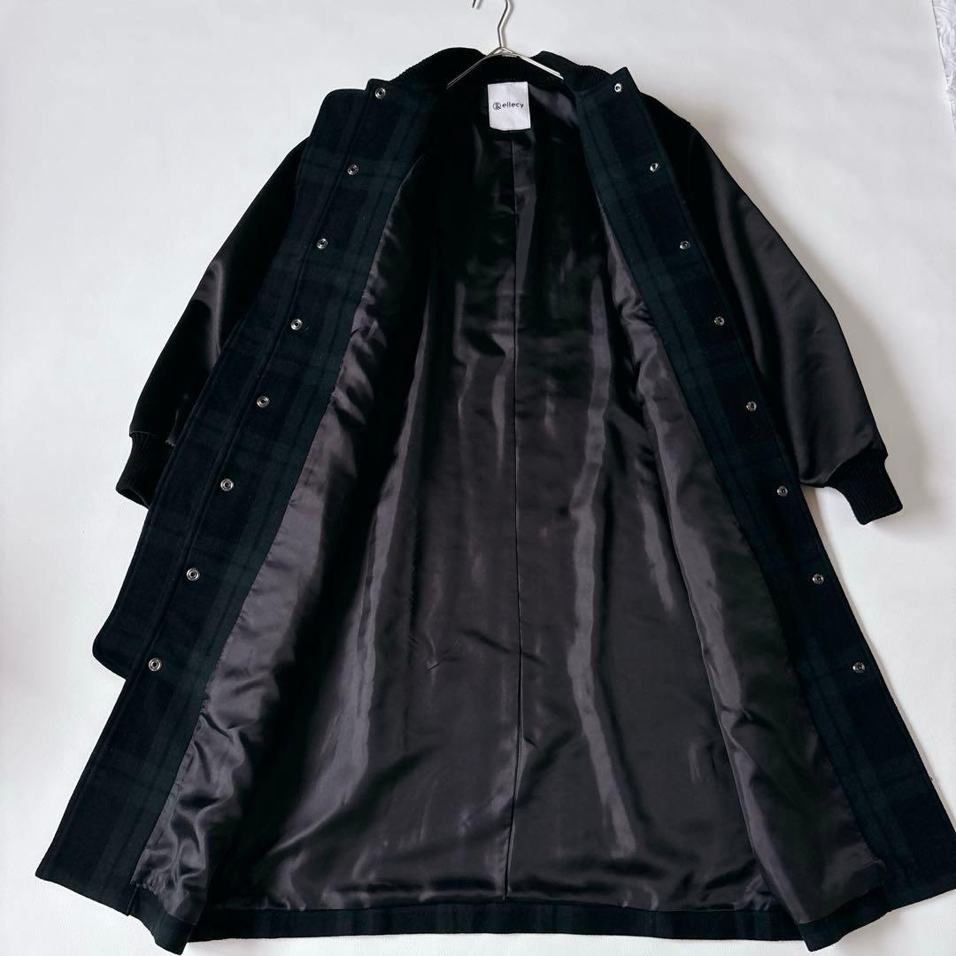 【ねこ刺繍】美品♡&ellecy ロングコート スタジャン ブラックウォッチ M