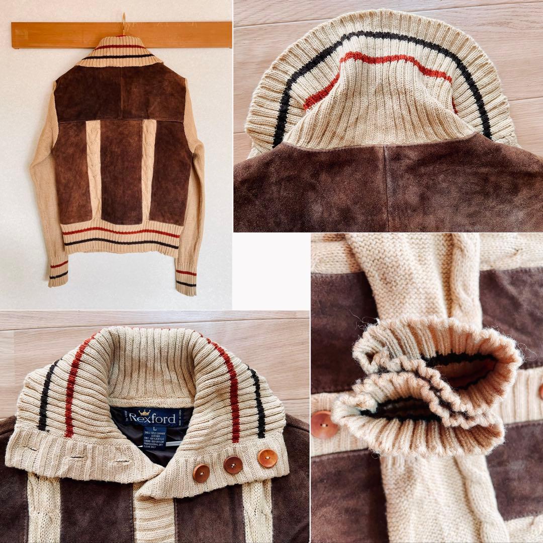 Euro vintage レザー切り替えニットジャケット スエードジャケット L