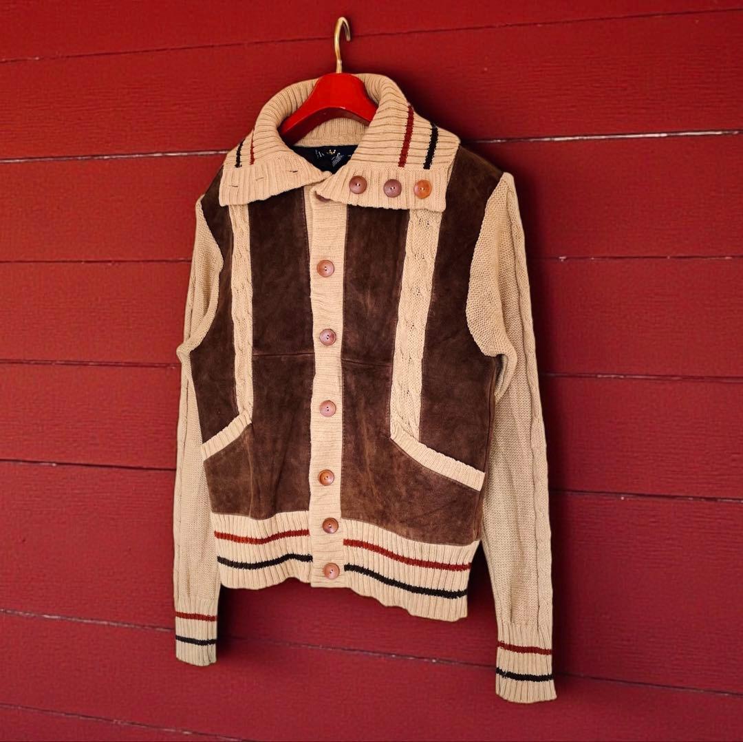 Euro vintage レザー切り替えニットジャケット スエードジャケット L