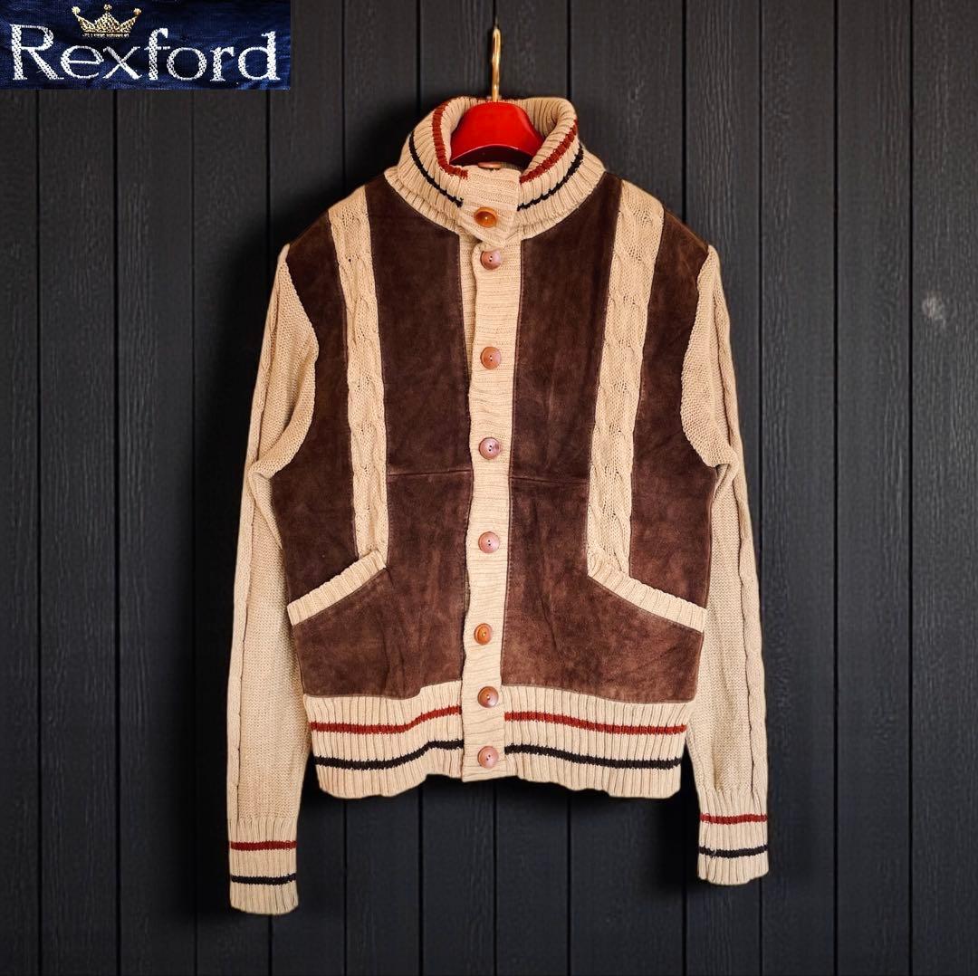 Euro vintage レザー切り替えニットジャケット スエードジャケット L