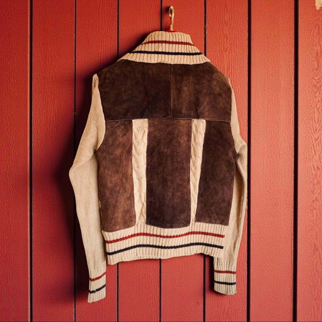 Euro vintage レザー切り替えニットジャケット スエードジャケット L