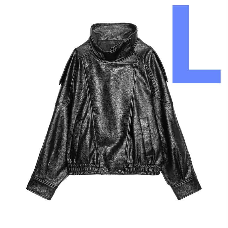 ZARA　フェイクレザージャケット ハイネック 　Lサイズ　　黒