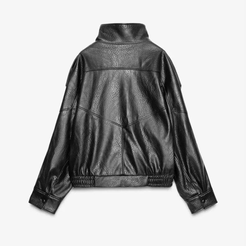 ZARA　フェイクレザージャケット ハイネック 　Lサイズ　　黒