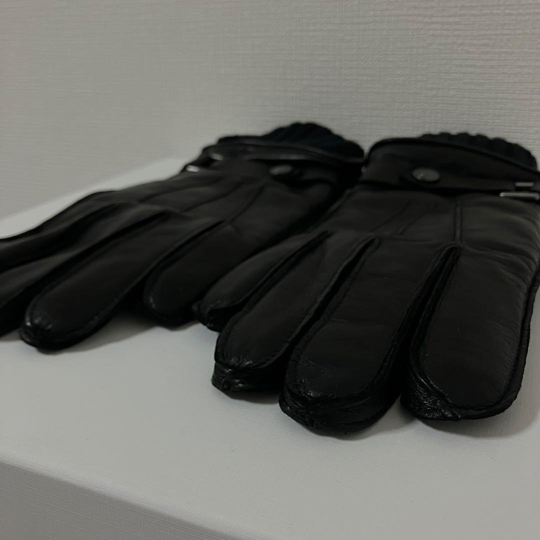 【タグ付き新品】COACH コーチ 羊革メンズ レザー手袋 カシミヤ混 黒