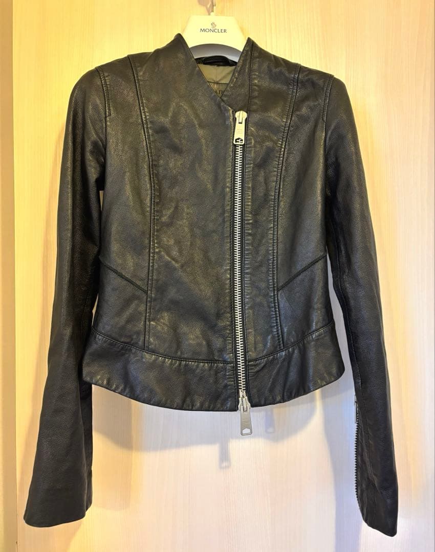 【美品】オールセインツ　ブラックレザージャケット ダブルジップ