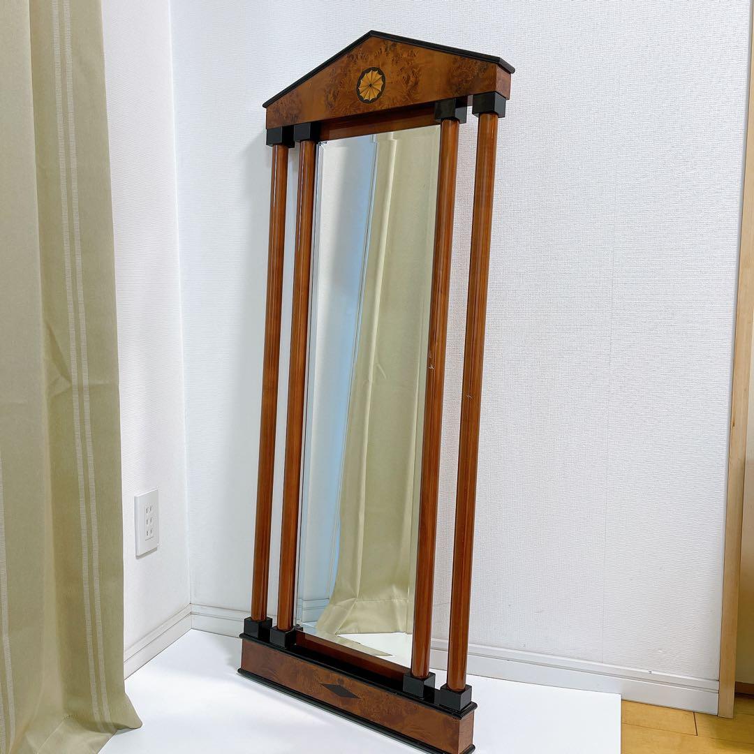 木製 スタンドミラー 象嵌装飾 バーズアイ調 クラシック アンティーク調 大型