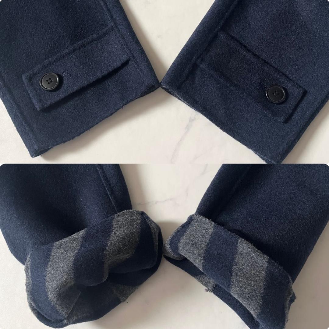 【美品】マックスマーラ クチートアマーノ ダッフルコート 内側ストライプ 紺 L