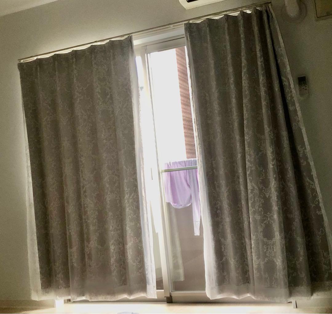 ブリスルシーラ　H1780W1000 ホワイトライトグレーレースドレープ既製