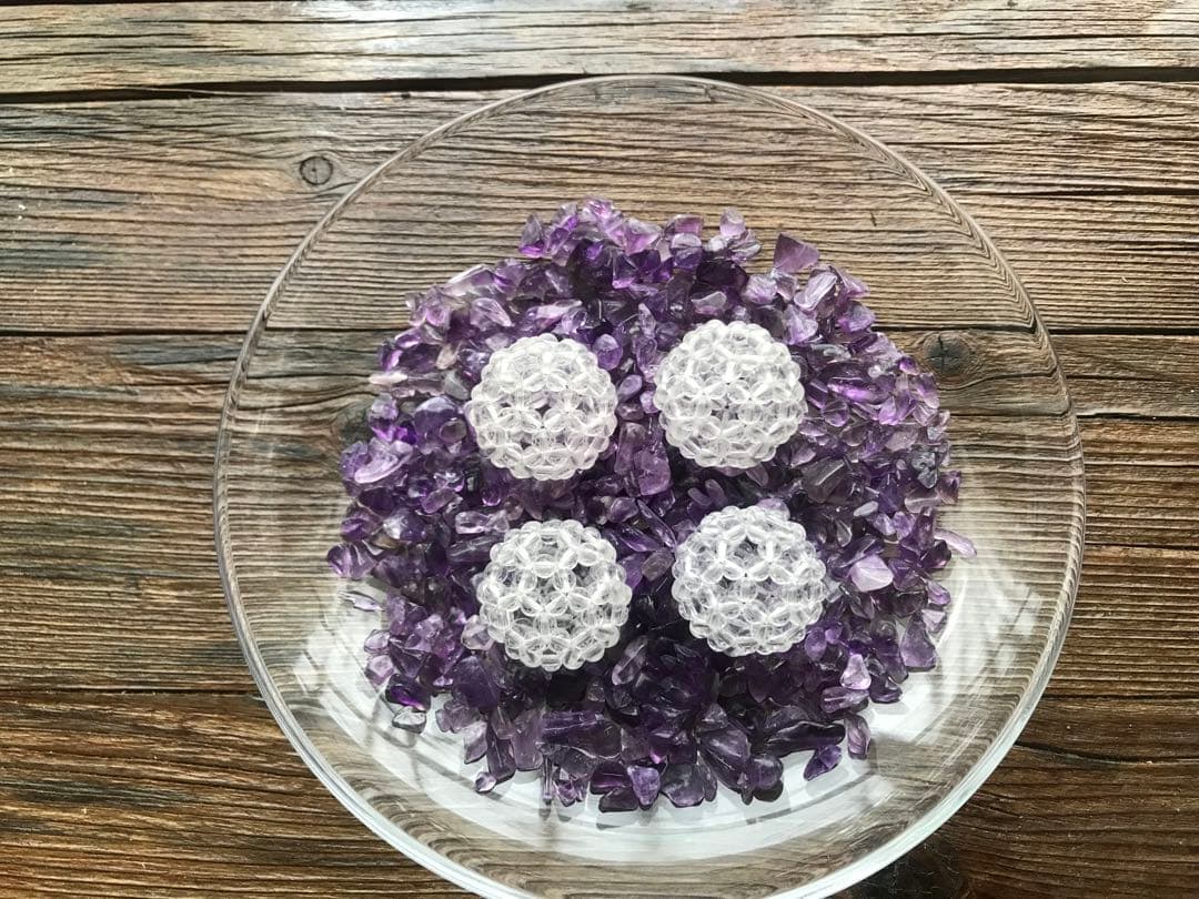 フラーレンクリエーター作　水晶7A 3ミリ玉使用　4個セット　結界浄化に