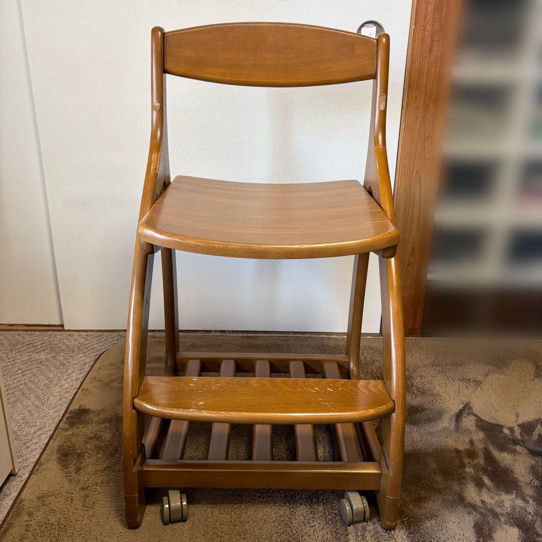 【ヒカリサンデスク(光製作所)】木製学習机+デスクワゴン+キャスター付きチェア