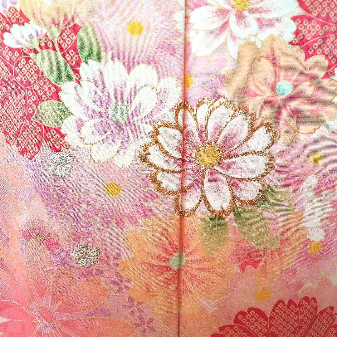 5157 振袖帯2点セット　正絹 白 オレンジ　成人式結婚式卒業式