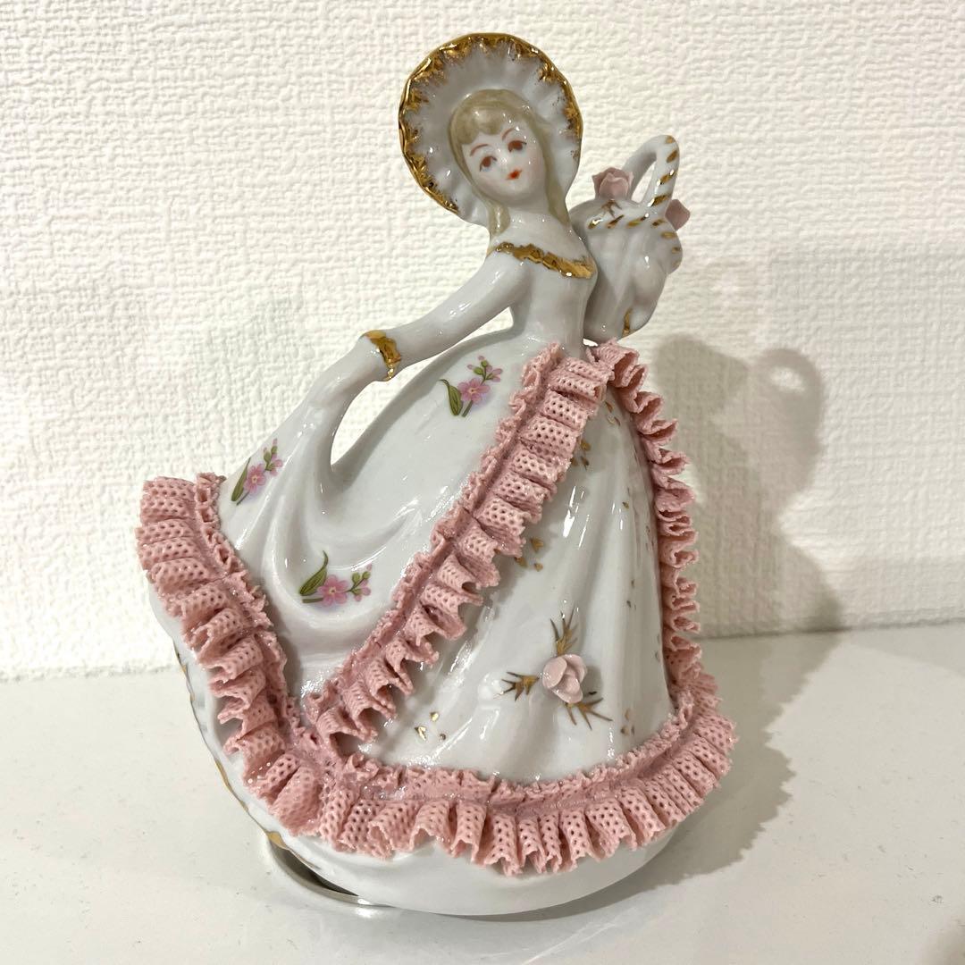 オルゴール アンティーク 陶器製女性像