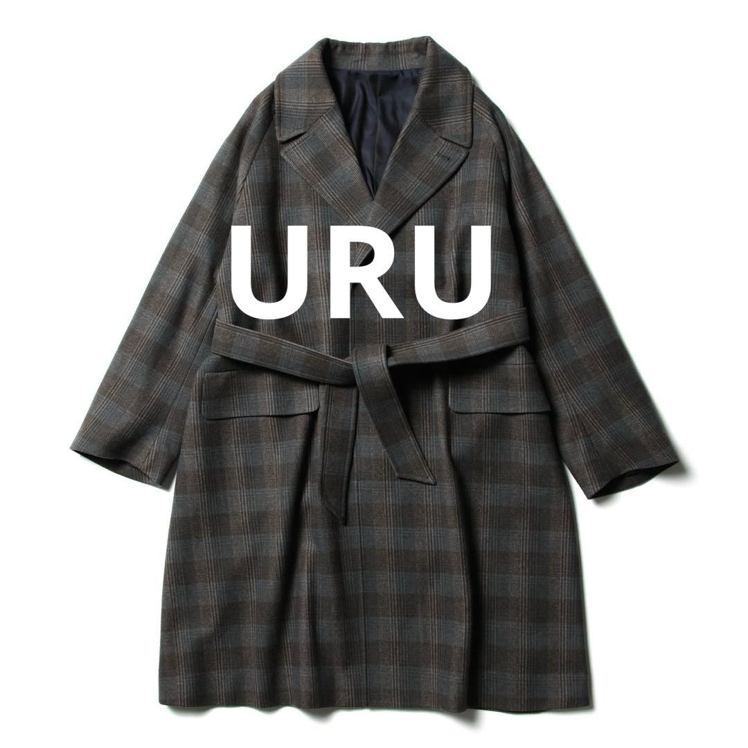定価9万！【URU】ウル WOOL CHECK BELTED COAT サイズ1