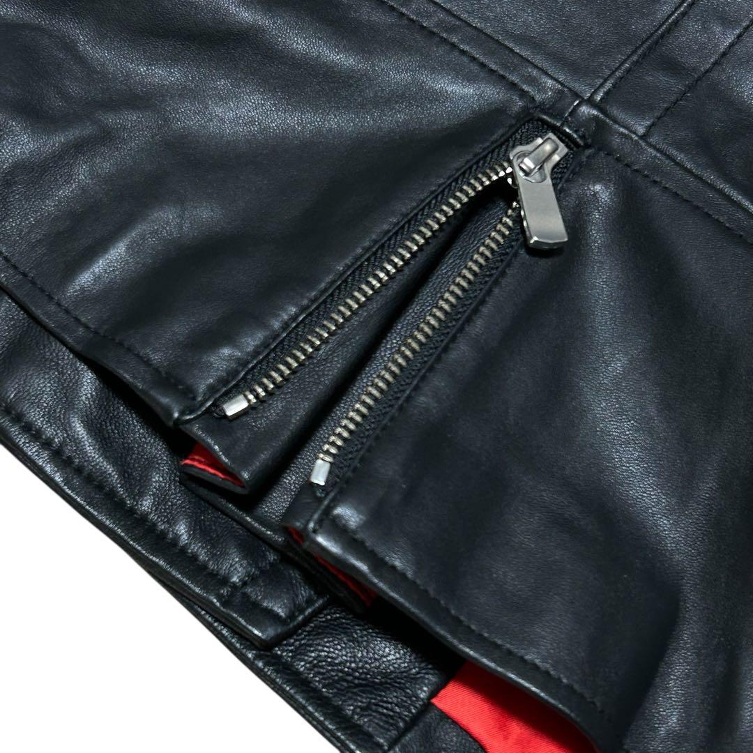 美品 Diagram ダイアグラム ダブルライダースジャケット ラムレザー 羊革