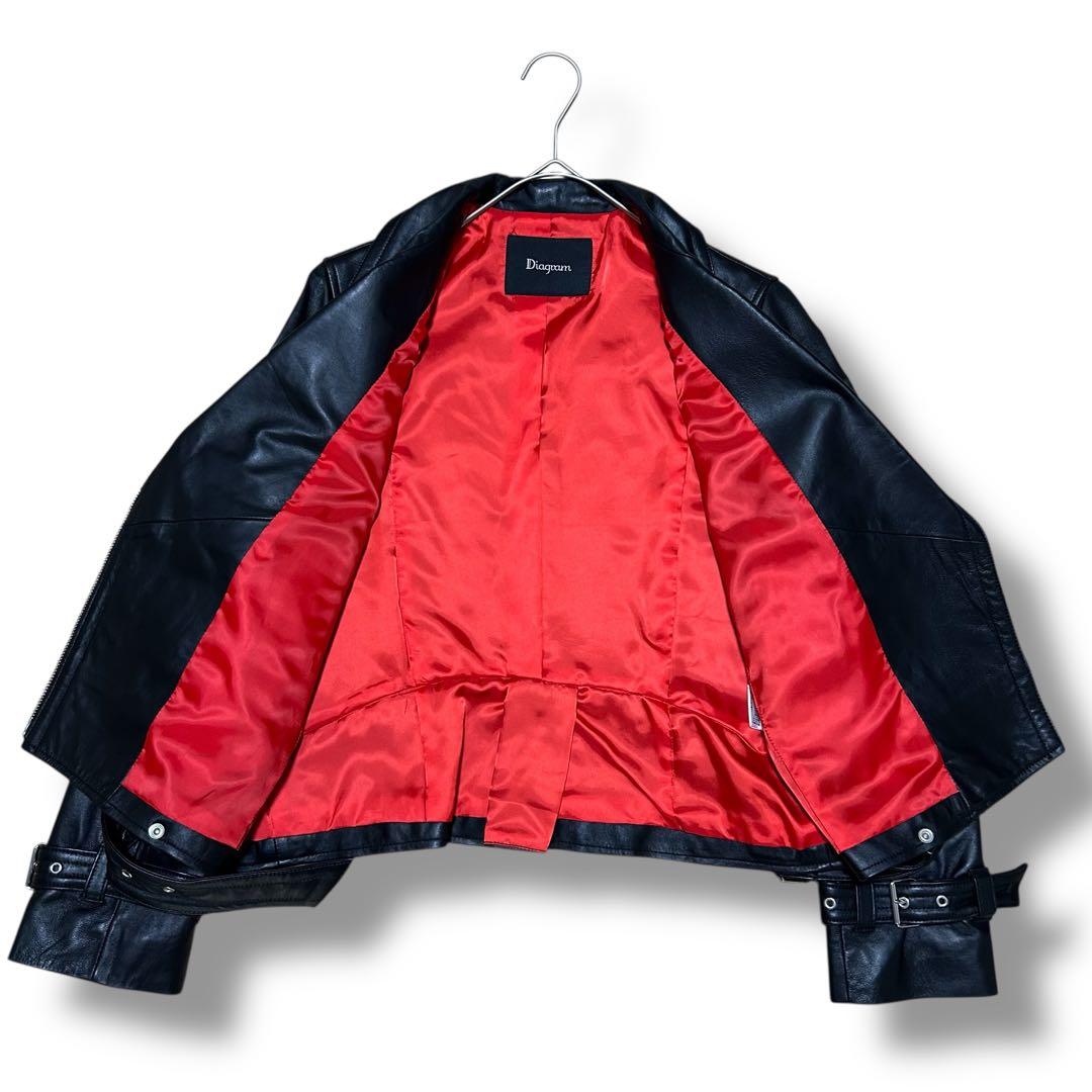 美品 Diagram ダイアグラム ダブルライダースジャケット ラムレザー 羊革