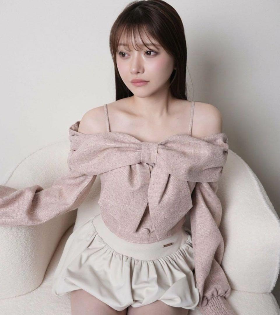 lip service リボンオフショルロングスリーブトップス ピンク