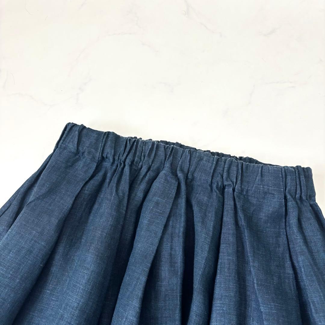 【極美品】ババグーリ リネン タック ロング フレアスカート ネイビー
