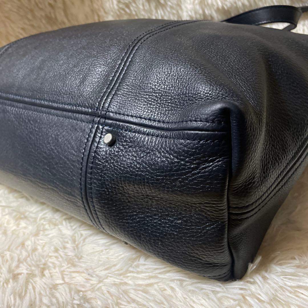 美品　アニアリ トートバッグ シボ革 本革 レザー ネイビー　A4可