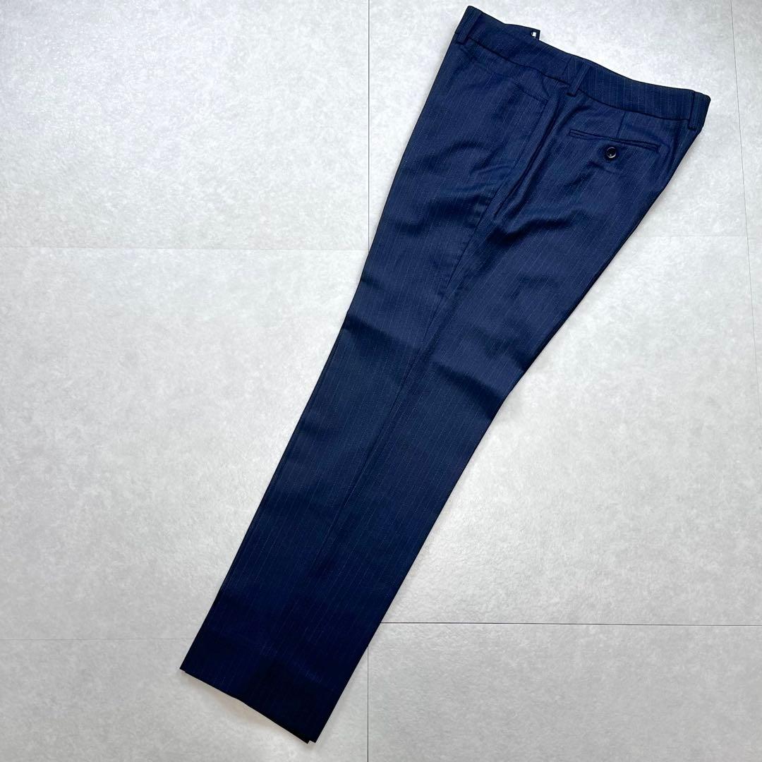 美品 HILTON super110's ストライプスーツ 13.15号 紺